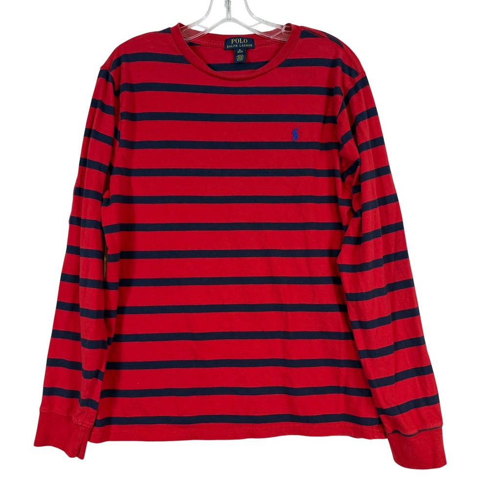 Polo Ralph Lauren Kids XL 18-20 Red Navy Striped L/S Shirt Preppy Nautical Rugby